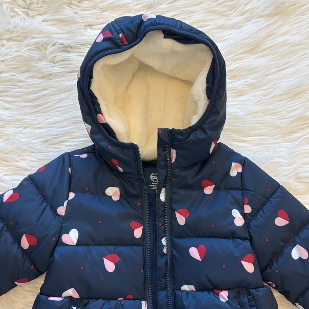 Toddler puffer jacket 2T blue with hearts - Picture 2 of 4